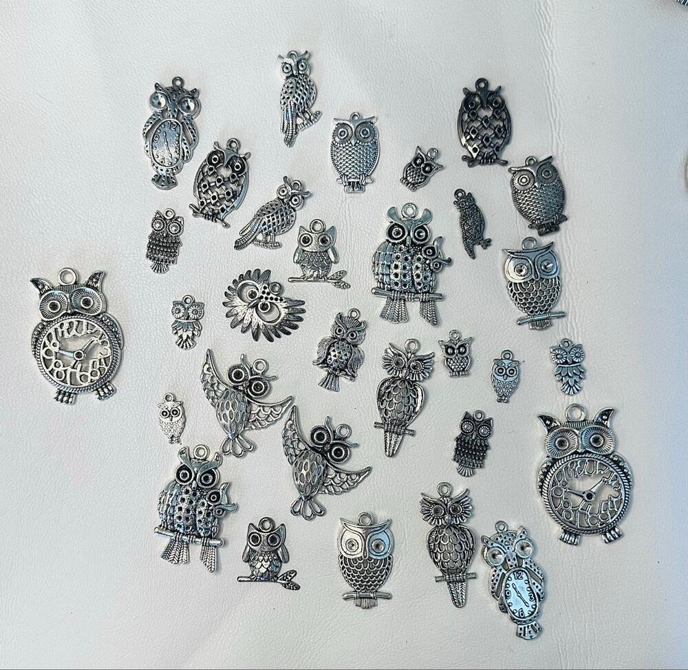 Craft Destash Mixed Owl Charms Vintage Style Silver Pendants Jewelry Making DIY